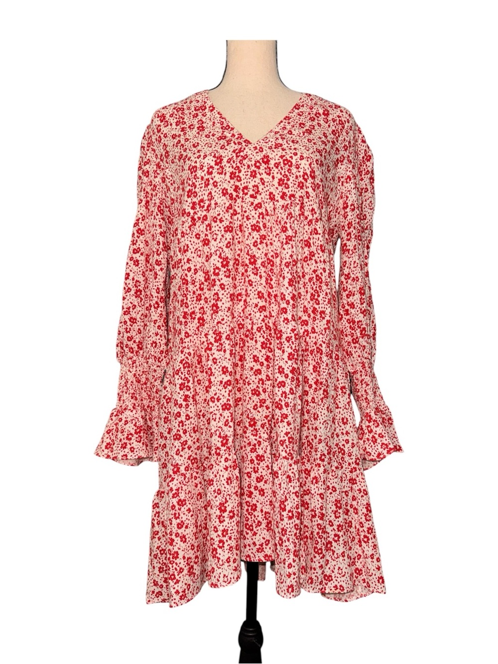 Tuckernuck Pomander Place Kenzo Dress Scarlet Ditsy Floral Tiered Size M EUC